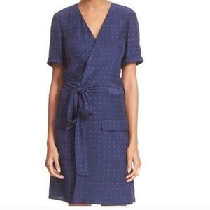 FRAME silk wrap dress navy dot print